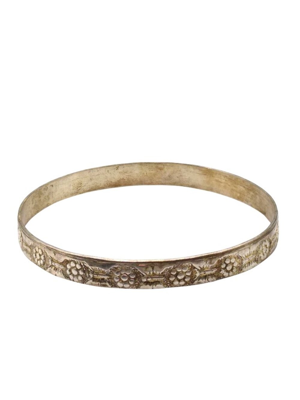 Butterflies and Flowers Bangle Bracelet, Vintage Silver Tone with Repeating